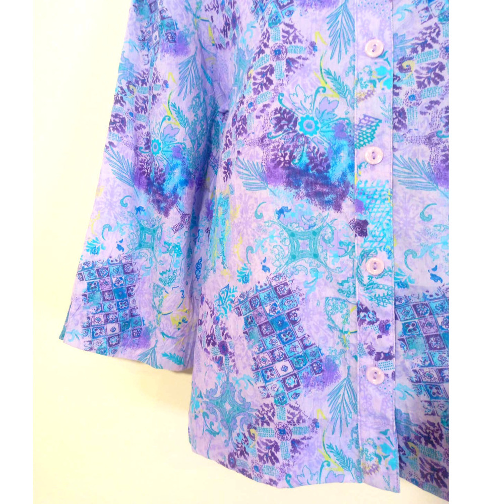 Christopher & Banks Women Size M Purple Blue Boho 3/4 Sleeve Button Up Top - Picture 4 of 7